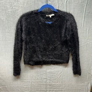 Search for Sanity Fuzzy Eyelash Knit Cropped Sweater Small Black Cozy Clubwear